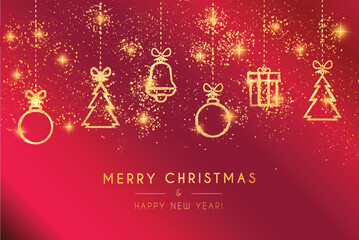Fototapeta na wymiar luxury christmas card with cute christmas golden icons with texture