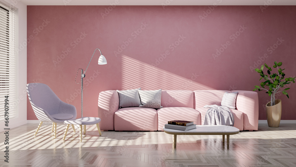 Wall mural Large luxury modern bright interiors Living room mockup illustration 3D rendering computer digitally generated image