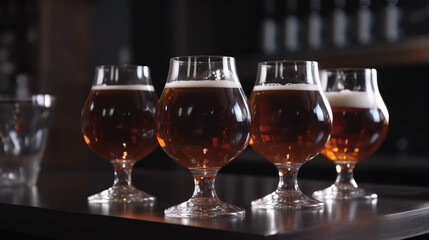 Some glasses filled with wine were placed on the prince of the bar