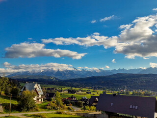 Fototapeta na wymiar view from the village of the mountain landscape, Tatra National park, High Tatras, Carpathian mountains, Poland
