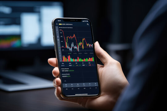 Closeup of a man is looking at the stock market situation with his mobile phone