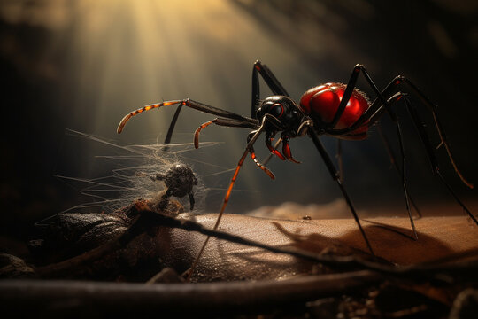 A menacing spider wasp dragging its captured prey