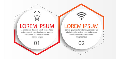 Business Infographic Template Design. Time line minimal concept with 2 option steps and marketing icons. Vector linear infographic with two connected elements. Can be used for your business gifts