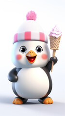 Cute Penguins Savoring Delicious Ice Cream Cones in a Frosty Wonderland of Sweet Treats and Antarctic Wonders, Bringing Joy and Chills to Your Heart