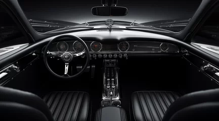 Foto op Canvas view of classic race car interior, in the style of monochromatic elegance © alex