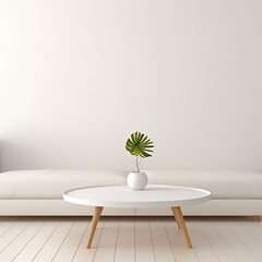 Round empty circular white coffee sofa-table, empty, white background