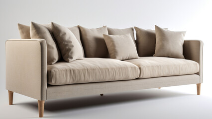 product image of stylish extra soft and plush beige sofa against a white background, designed by high end designers from Finland and Japan