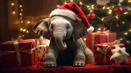 Baby elephant celebrating Christmas  © d-AI-n
