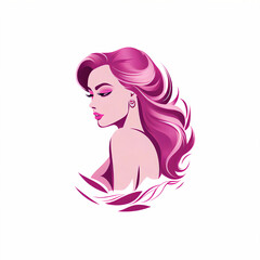 Elegant Pink Logo Design Featuring a Beautiful Woman, Vector Illustration on a White Background