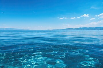 Side view of the transparent blue sea and sky. Beautiful seascape. Sea holiday and travel concept. Generated by artificial intelligence