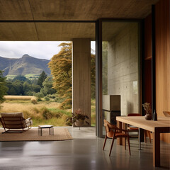 photo of house, rammed earth construction, modest home new zealand landscape