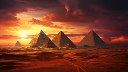 Papier Peint photo Brique Huge pyramids during sunset