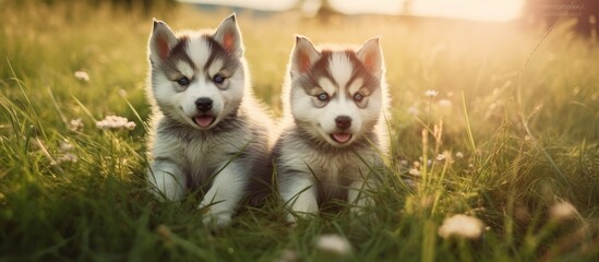 Obraz premium Playful husky puppies frolic outside