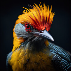 Fototapeta premium Exquisite Bird Image with Sharp Details against Black Background Captured through Wide Angle Lens in Photoshop CC