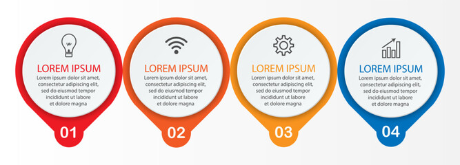 Business Infographic Template Design. Time line minimal concept with 4 option steps and marketing icons. Vector linear infographic with four connected elements. Can be used for your business gifts