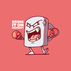 Angry Coffee mug character about being Monday vector illustration. Inspiration. motivation, and brand design concept.