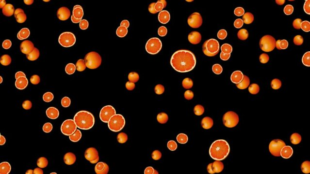 Orange Fruit Falling On Black. Orange Fruit Falling Down, Orange Fruit Falling Slow Motion On Black Background, Effects Uses For  Video Effects, Animation Of Orange Fruit Falling