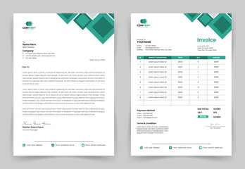 Corporate Letterhead and invoice template. Geometric shapes and editable elements.