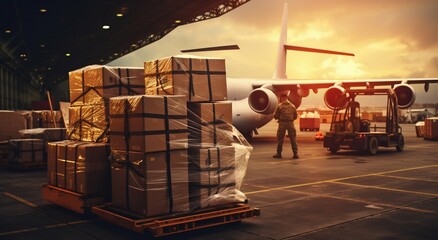 Ammunition Supply: Unloading at Military Airport. Generative ai