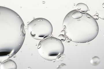 Detailed perspective of a collection of clear water droplets against a stark white backdrop