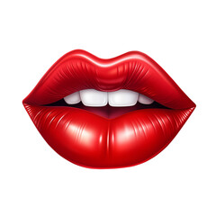Close-up of red lips isolated on transparent background - obrazy, fototapety, plakaty