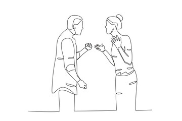 A husband and wife argue. Relationship problem one-line drawing