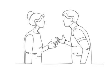 A couple gets into trouble. Relationship problem one-line drawing