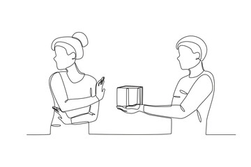 A woman ignores her boyfriend. Relationship problem one-line drawing