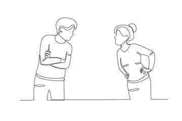 A partner gets angry with each other. Relationship problem one-line drawing