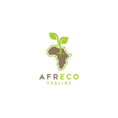Organic ecologic brand plant growing on africa map Logo Design Symbol Template Flat Style Vector Illustration