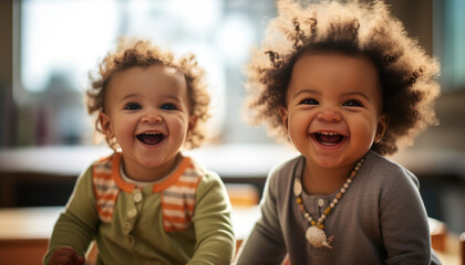 African American and Caucasian babies bonding in daycare,generative ai