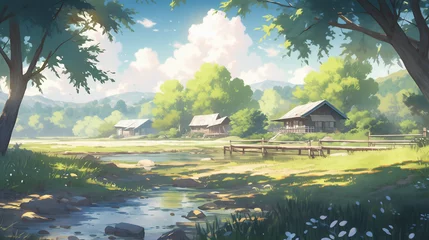 Foto op Canvas Radiant Sunlit Anime Landscapes: Atmospheric Intensity Unveiled © Phat Phrog Studio