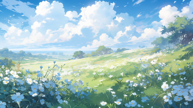 Radiant Sunlit Anime Landscapes: Atmospheric Intensity Unveiled