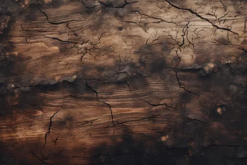 Foto op Canvas texture of old burnt cracked wood with knots, generative AI © Paulina