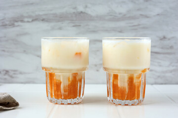 Korean Mango Milk Yoghurt on Wooden Table