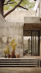 Concrete house courtyard UHD wallpaper