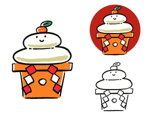 かわいい鏡餅のキャラクターイラストセット