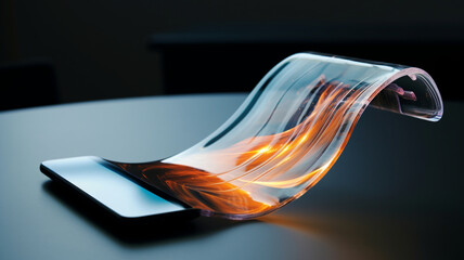 Transparent Flexible Phone, Smartphone That Bends. Generative AI