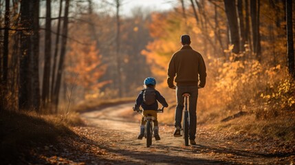 A father's guide as his child takes the first bike ride