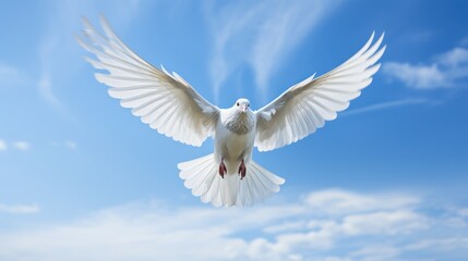 A graceful dove soaring against a clear and serene blue sky