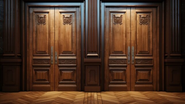 2 closed mystical wooden doors UHD wallpaper