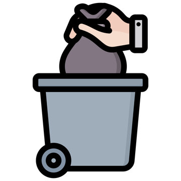 hand putting trash bag in bin clip art preview