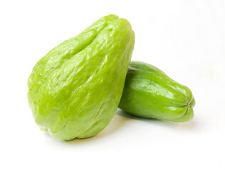 Fresh chayote squash on a white background