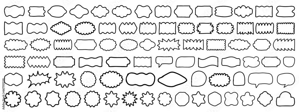 Leinwandbilder set of hand drawn doodle badge elements vector design. collection of sketch art shapes. cool linear 