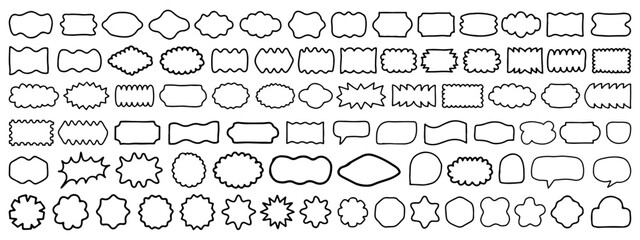 Set of Hand Drawn Doodle Badge Elements Vector Design. Collection of Sketch Art Shapes. Cool Linear Frames. - obrazy, fototapety, plakaty
