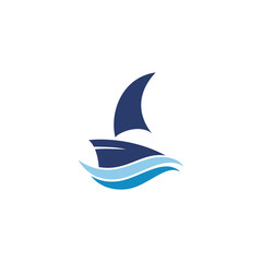 sailing ship logo vector design with waves