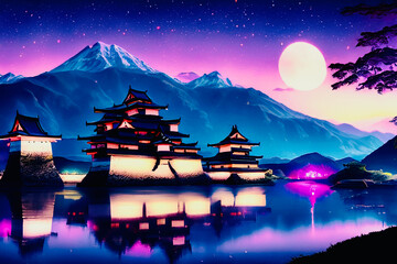 日本のお城の夜景 - obrazy, fototapety, plakaty