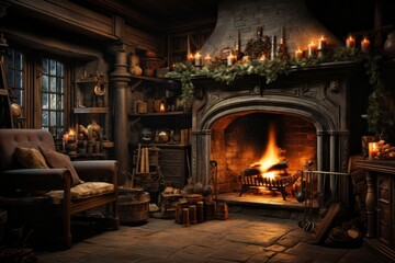 Christmas Cozy Room with Fireplace