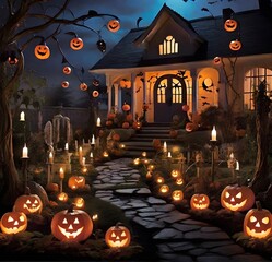 halloween house with pumpkin