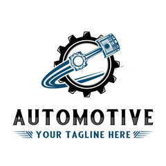workshop vector logo design, engine pistons and gears, for auto or motorcycle repair shop.